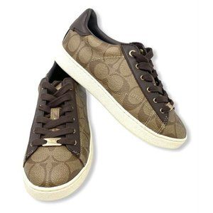Coach Women's C126 Low Top Signature Coated Canvas Shoes - Khaki/Mahogany